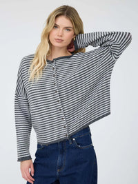 Striped Raw Edge Drop Shoulder Knit Cardigan