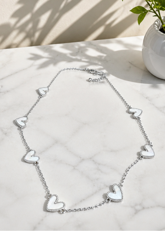 White Heart Station Necklace