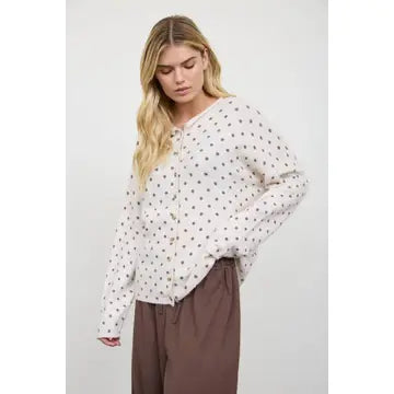 Polka Dot Raw Edge Knit Cardigan