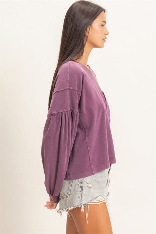 Mineral Wash Puff Long Sleeve Boxy Top