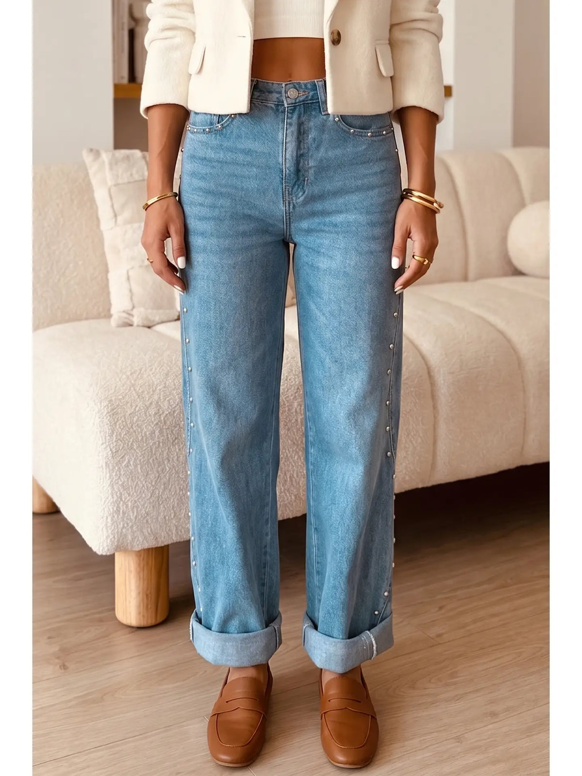 Seam Rivet Detail Ankle Length Jeans