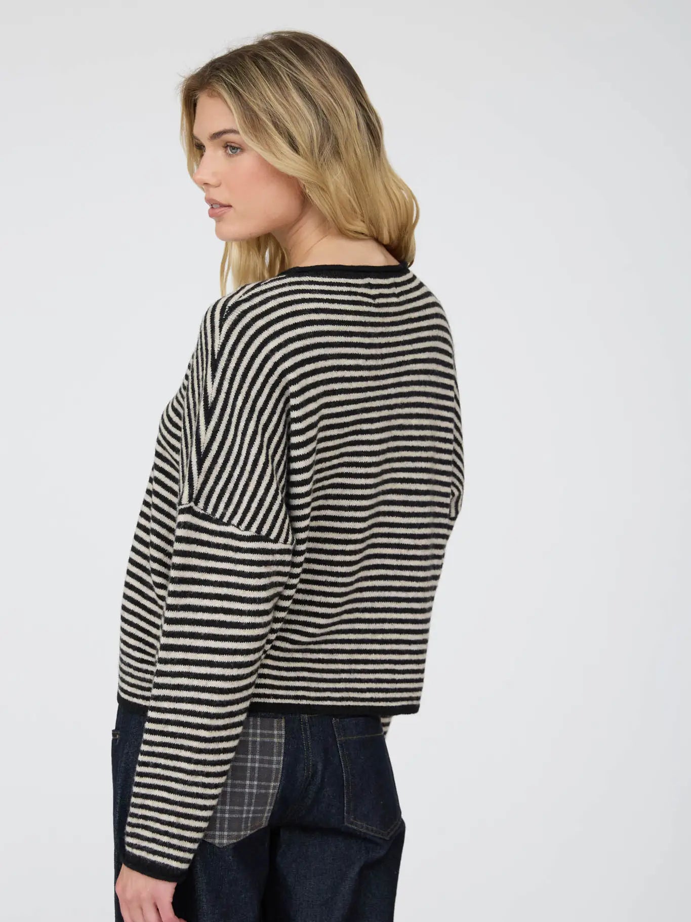 Striped Raw Edge Drop Shoulder Knit Cardigan