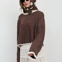 Contrast Trim Pattern Long Sleeve Sweater