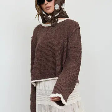 Contrast Trim Pattern Long Sleeve Sweater