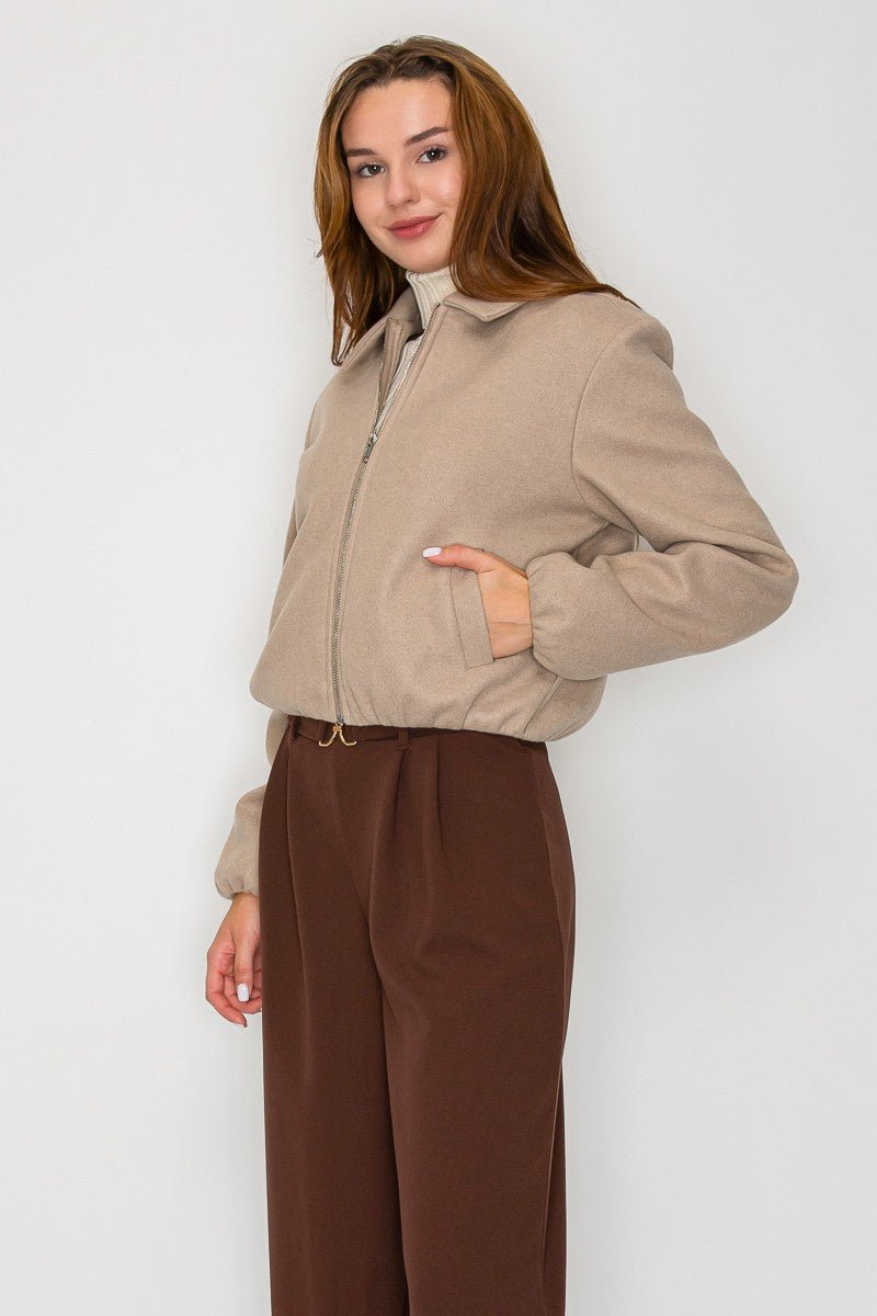 Balloon Hem Zippered Jacket - Chandeliers Boutique ny