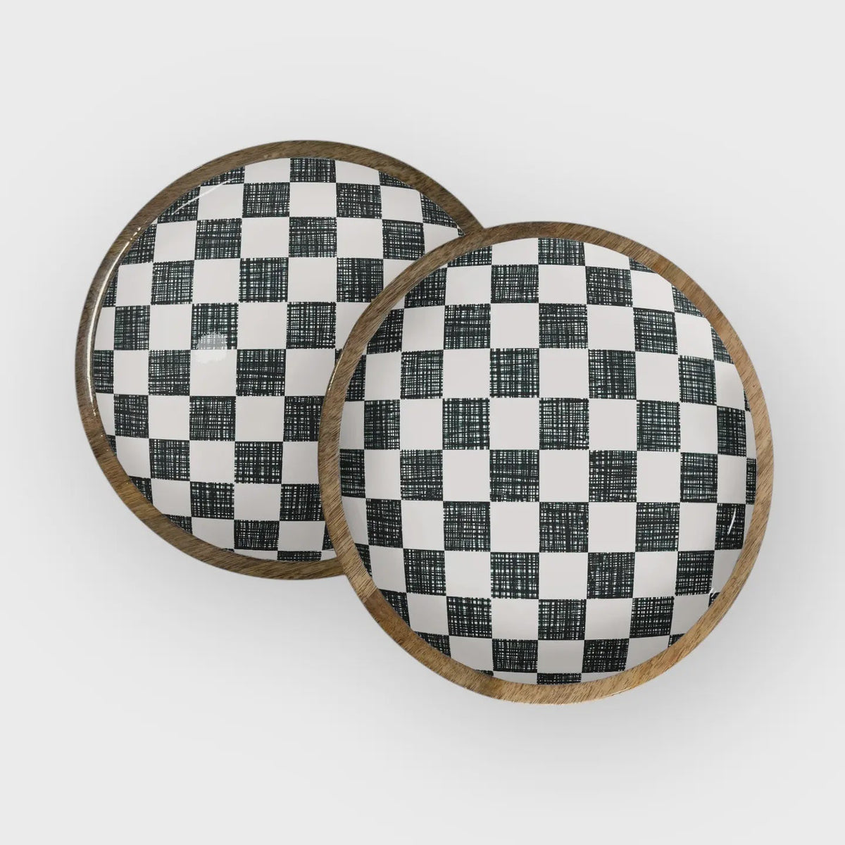 Black Check Round Tray 10" - Chandeliers Boutique ny
