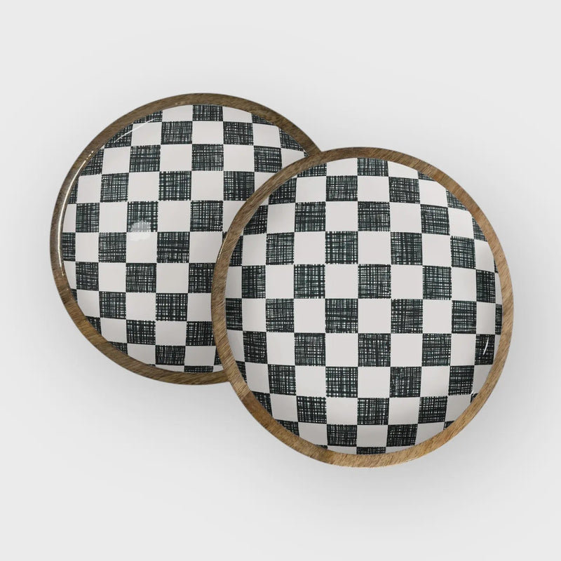Black Check Round Tray 10" - Chandeliers Boutique ny