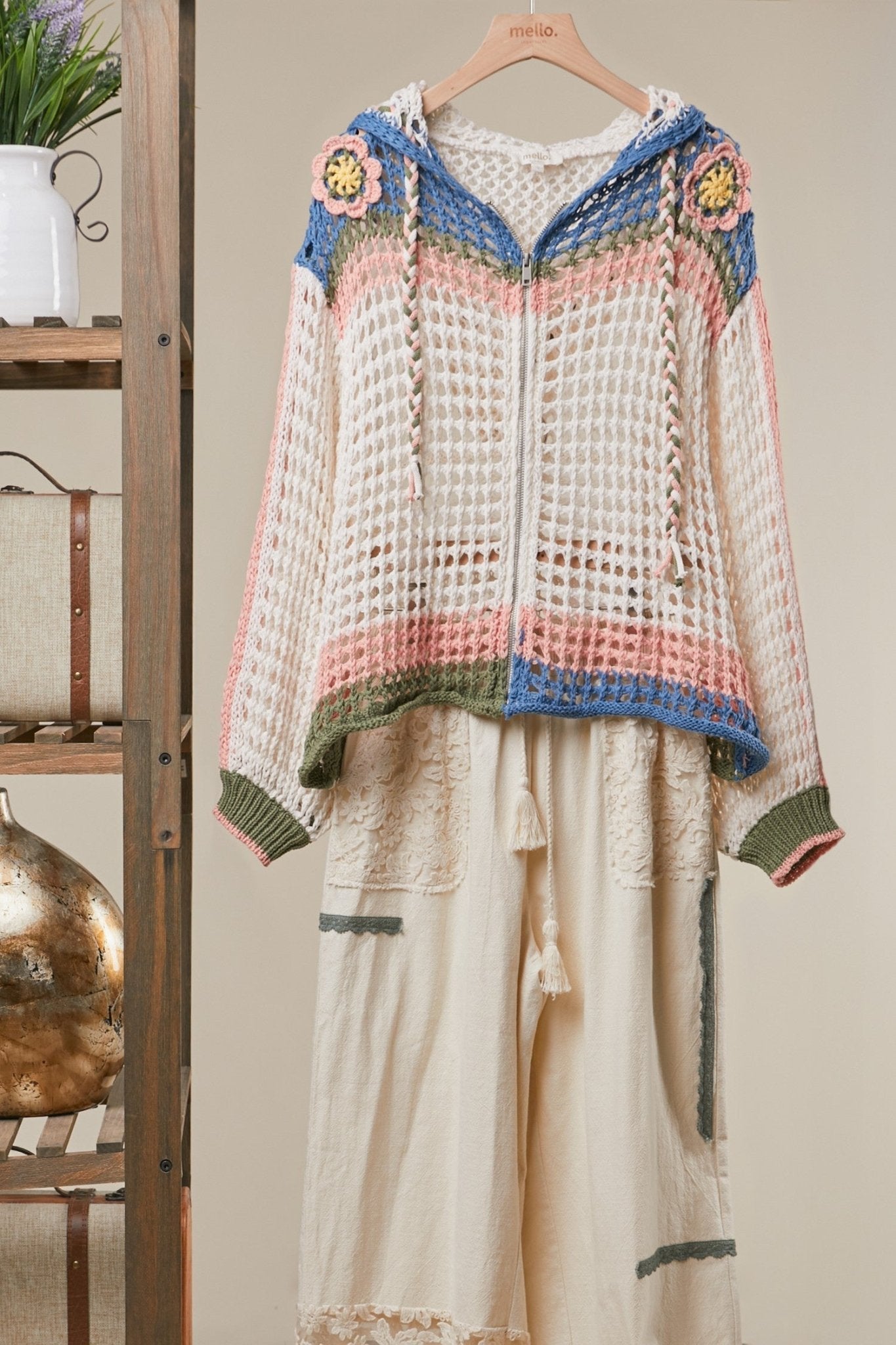 Bloom Zip Hood Crochet Cardigan - Chandeliers Boutique ny