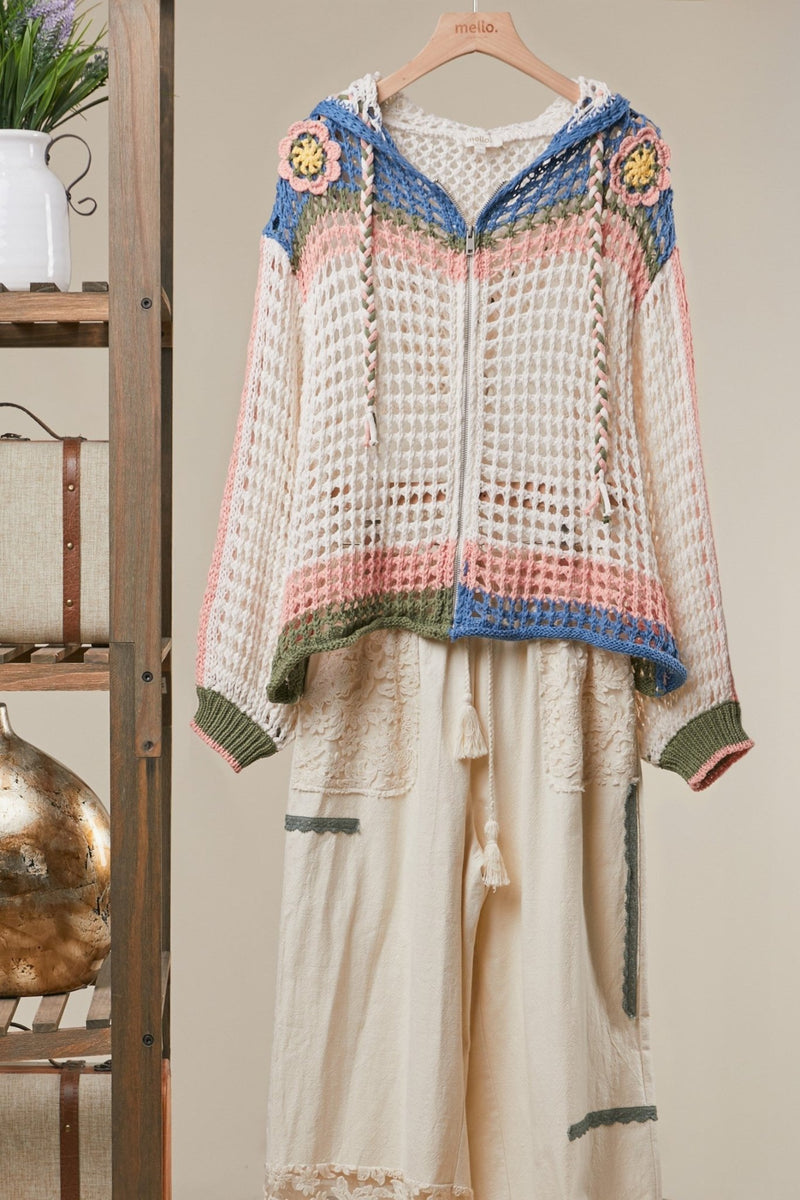 Bloom Zip Hood Crochet Cardigan - Chandeliers Boutique ny
