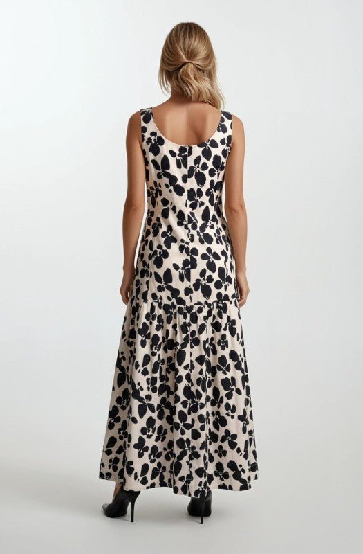 Bold Floral Maxi Drop Waist Dress - Chandeliers Boutique ny