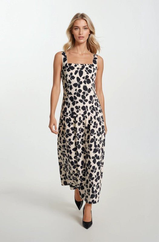 Bold Floral Maxi Drop Waist Dress - Chandeliers Boutique ny