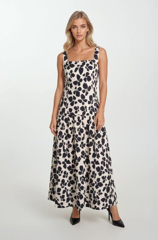 Bold Floral Maxi Drop Waist Dress - Chandeliers Boutique ny