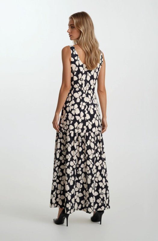 Bold Floral Maxi Drop Waist Dress - Chandeliers Boutique ny