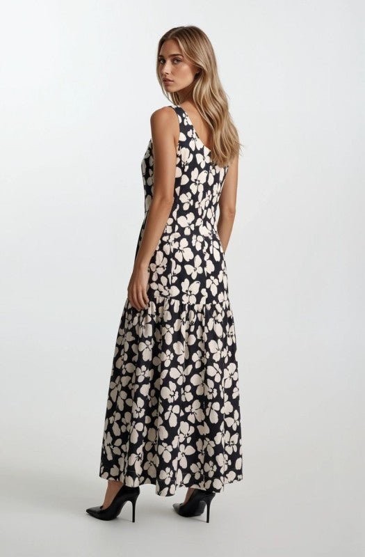 Bold Floral Maxi Drop Waist Dress - Chandeliers Boutique ny