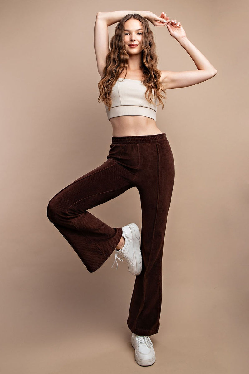 Corduroy Pin Tuck Flared Pants