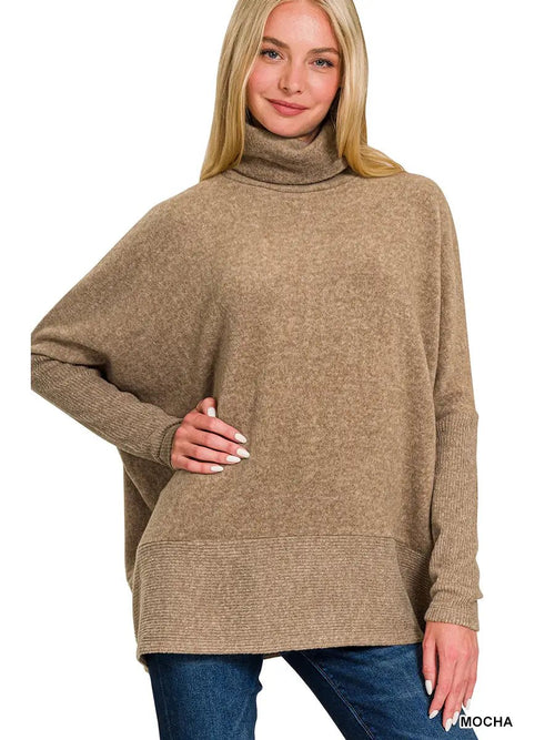 Brushed Melange Hacci Turtleneck Sweater - Chandeliers Boutique ny