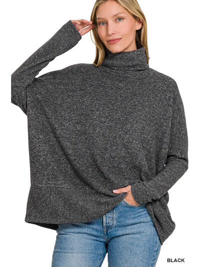 Brushed Melange Hacci Turtleneck Sweater - Chandeliers Boutique ny