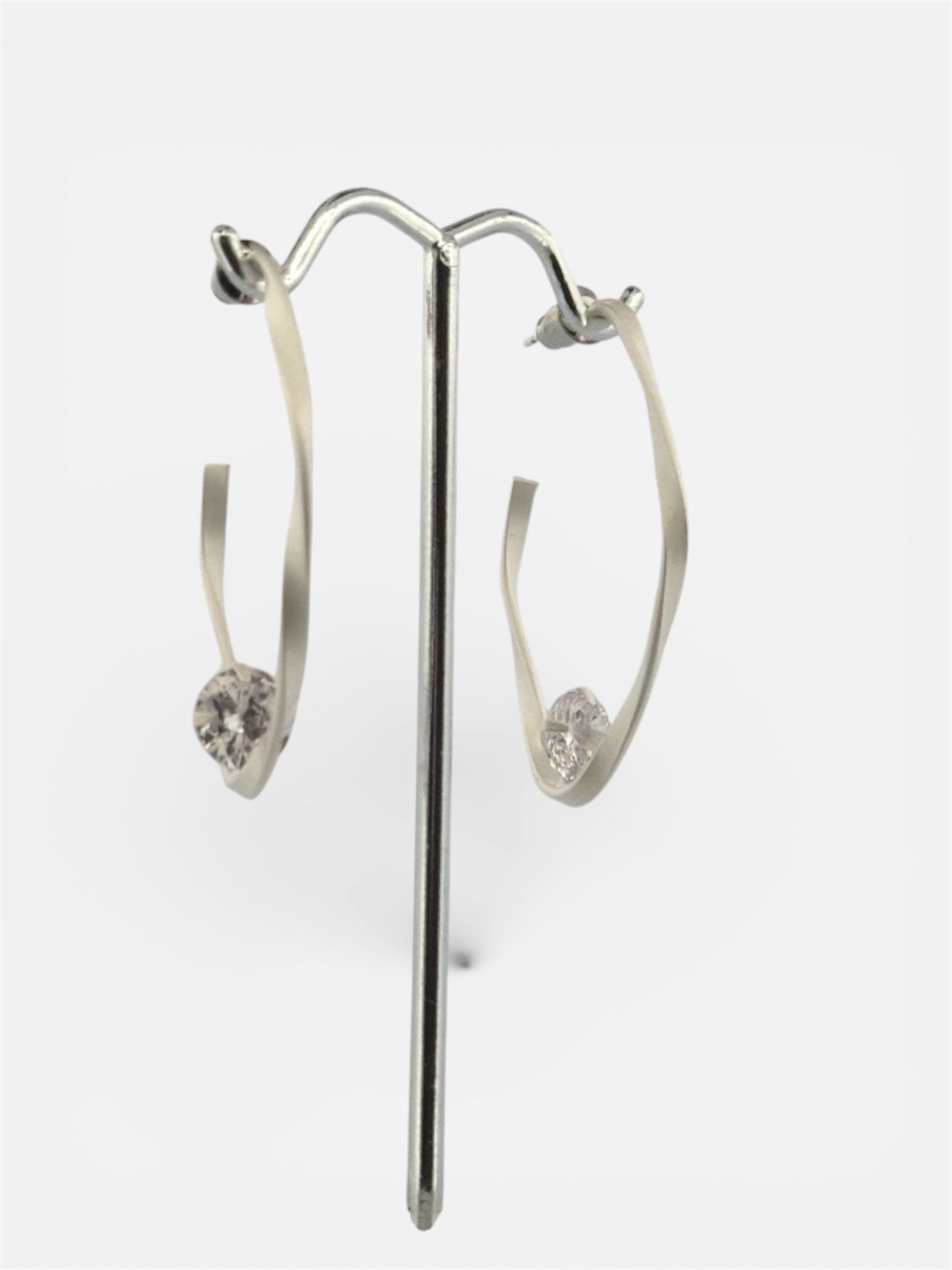 Brushed Twist CZ Drop Earrings - Chandeliers Boutique ny