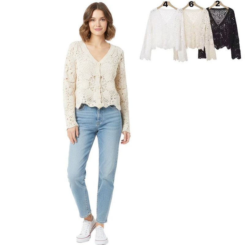 Button Down Crochet LS Top - Chandeliers Boutique ny