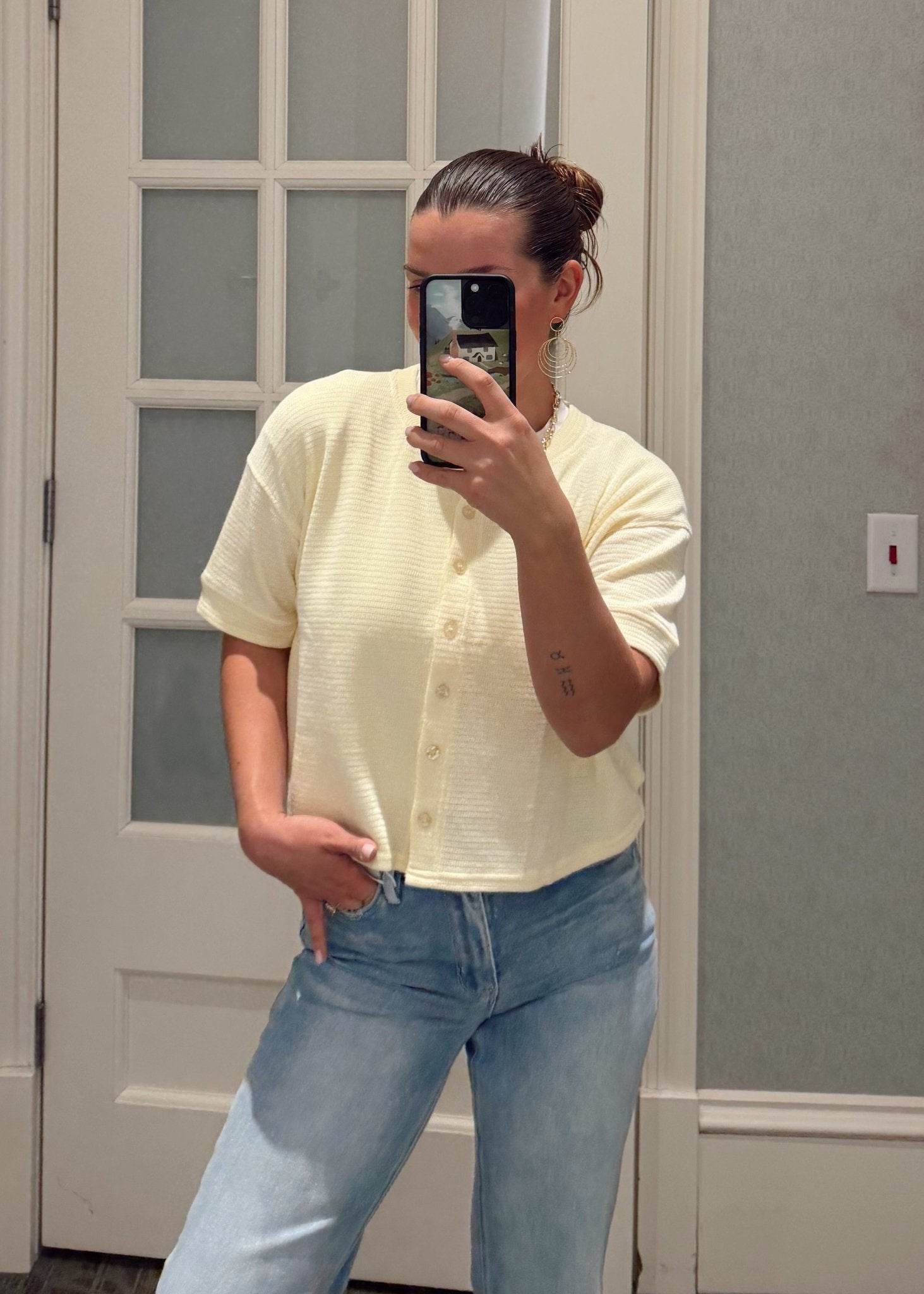 Button Down Knit Top - Chandeliers Boutique ny