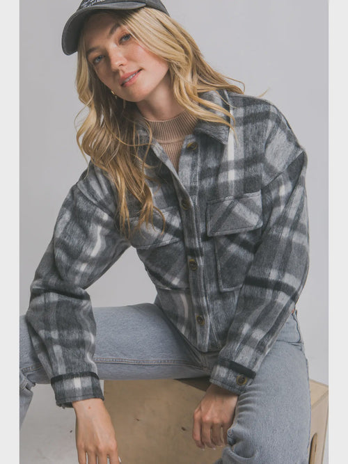 Button - Down Short Plaid Shacket - Chandeliers Boutique ny