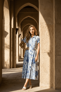 Button Down Short Sleeve Dress - Chandeliers Boutique ny