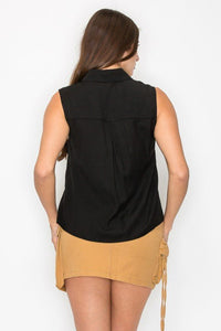 Button - down Sleeveless Linen Top - Chandeliers Boutique ny