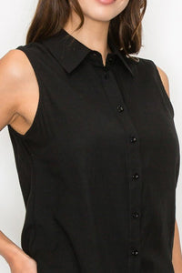 Button - down Sleeveless Linen Top - Chandeliers Boutique ny
