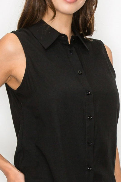 Button - down Sleeveless Linen Top - Chandeliers Boutique ny