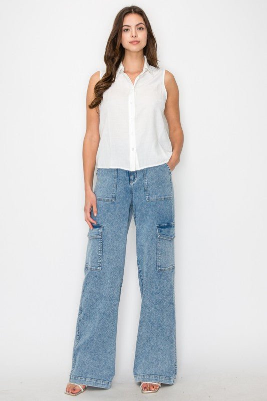 Button - down Sleeveless Linen Top - Chandeliers Boutique ny