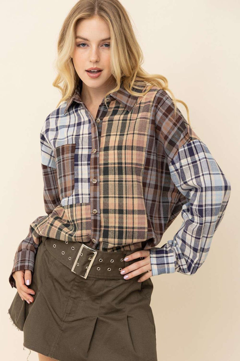 Mixed Plaid Blouse