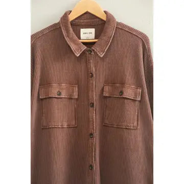 Mineral Wash Waffle Knit Button-Up Shacket