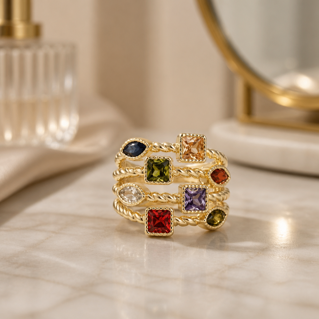 4 Rows Of Gems Ring