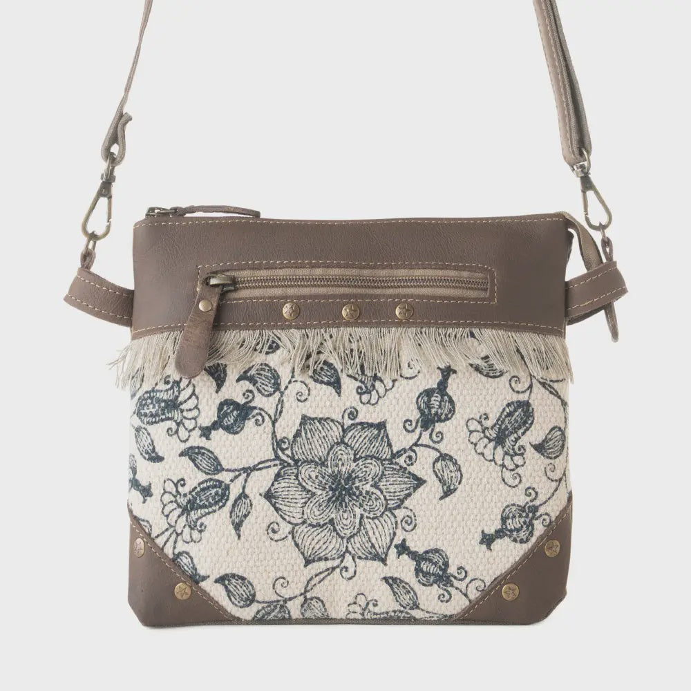 Vintage Crossbody Bag  In Ivory W Fringe Detail