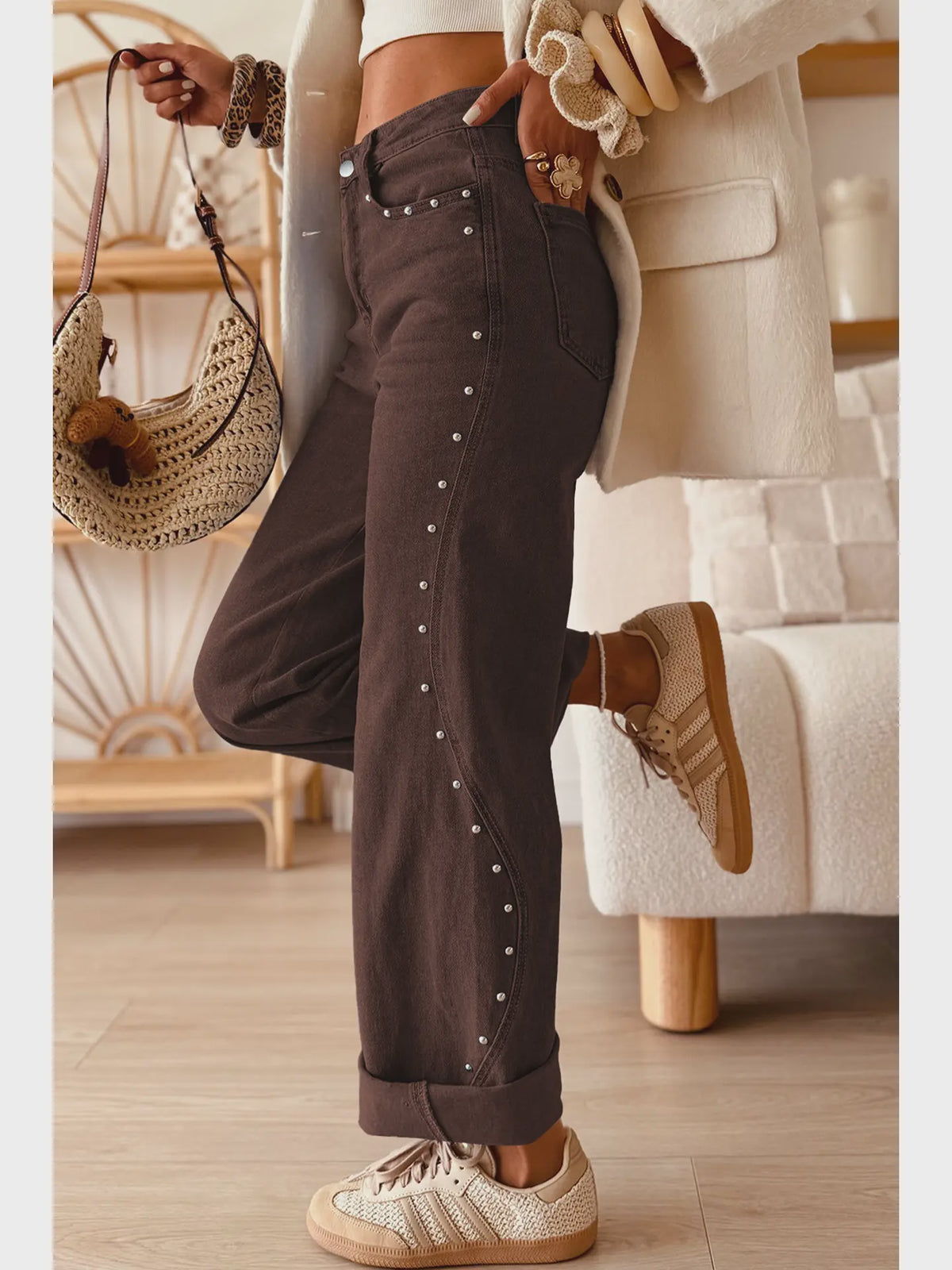 Seam Rivet Detail Ankle Length Jeans
