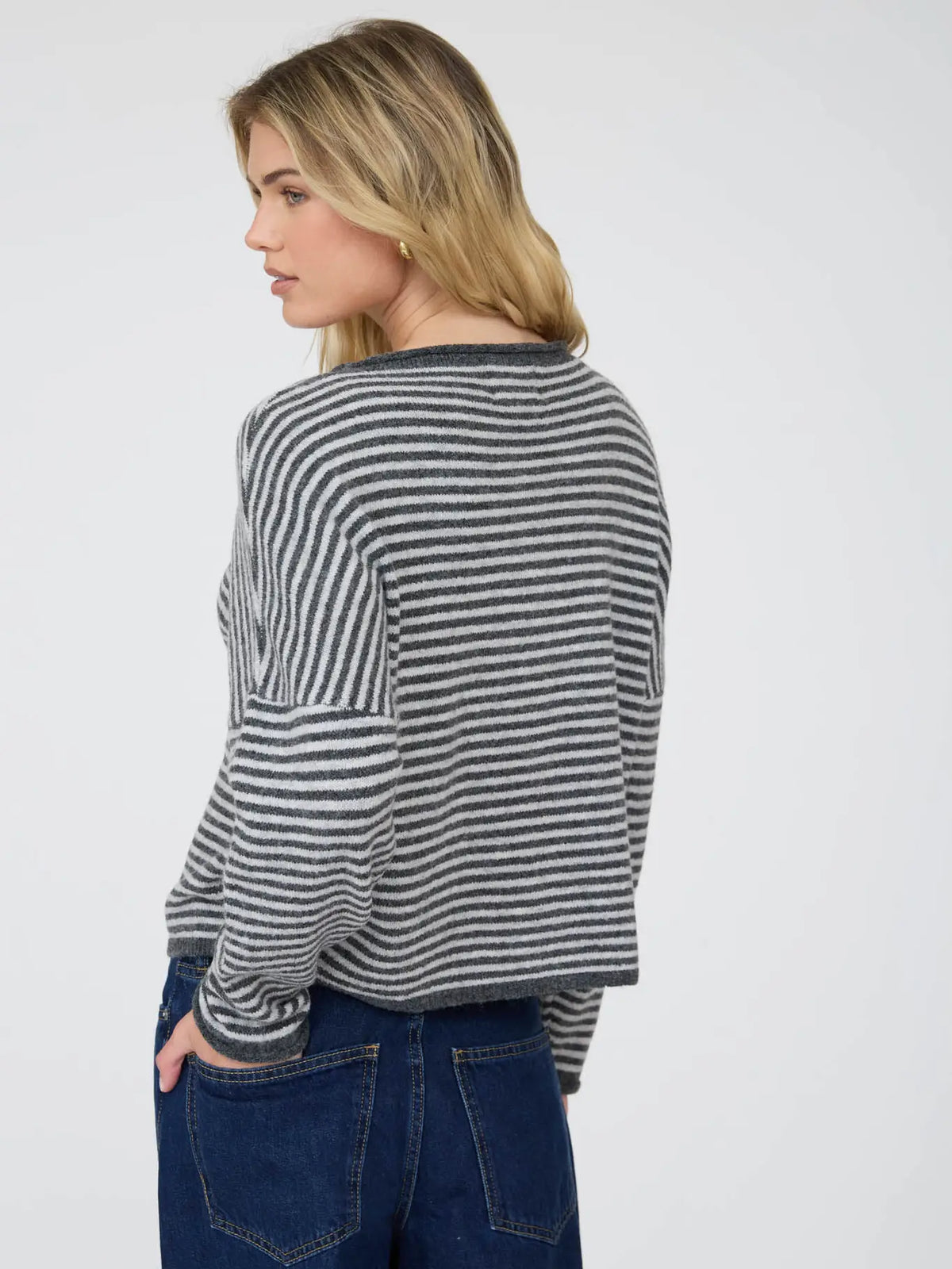 Striped Raw Edge Drop Shoulder Knit Cardigan