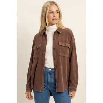 Mineral Wash Waffle Knit Button-Up Shacket