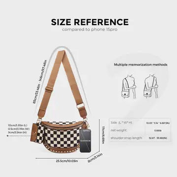 Rivet Checked Bum Bag Crossbody with Pouch