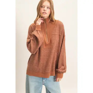 Ribbed Knit Half-zip Pullover