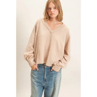 Ribbed V-Neck Knit Top