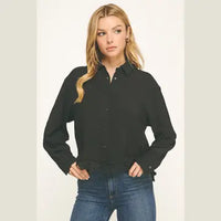 Classic Charm Lace Hem Long Sleeve Shirt