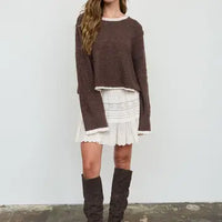 Contrast Trim Pattern Long Sleeve Sweater