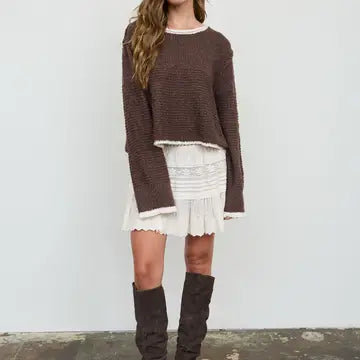 Contrast Trim Pattern Long Sleeve Sweater