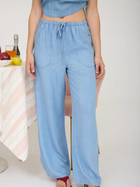 Chambray Drawstring Wide Leg Lounge Pants - Chandeliers Boutique ny