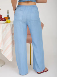 Chambray Drawstring Wide Leg Lounge Pants - Chandeliers Boutique ny