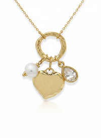 Chandeliers Boutique ny gold hammered heart charm necklace with pearl and crystal accents