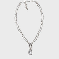 Chandeliers Boutique ny Lucky Day necklace featuring a silver-plated chain with a clear crystal pendant.