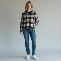 Chandeliers Boutique ny crop flannel jacket in black and white plaid with a half zip collar and front pockets