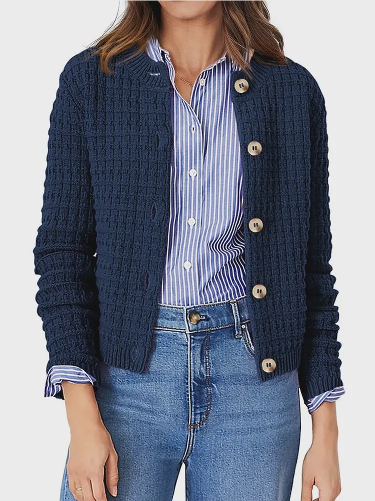 Classic Knit Button Cardigan Sweater with Textured Pattern - Chandeliers Boutique ny