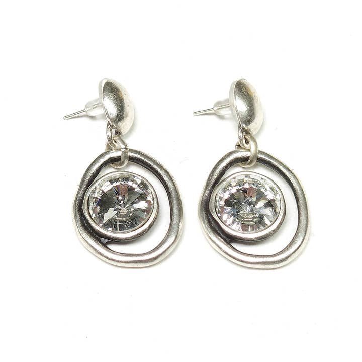 Clear Gem Pewter Earring - Chandeliers Boutique ny